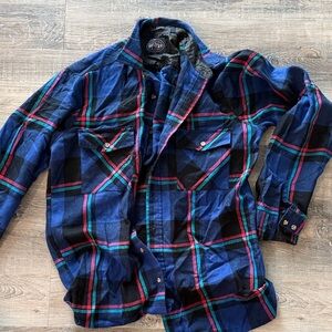 Alpine Trail Blue Plaid Button-Up Shirt with Teal & Pink Accents sz l tall
